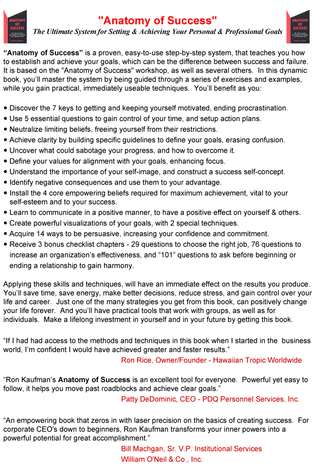Anatomy of Success book about goal setting communication relationships and motivation outline