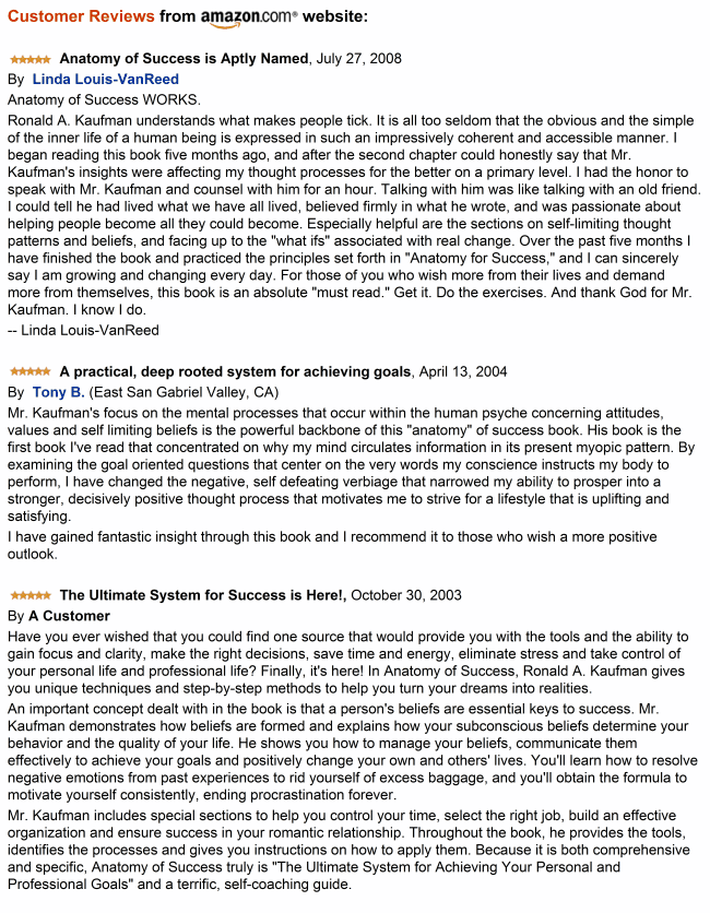 Anatomy of Success book reviews