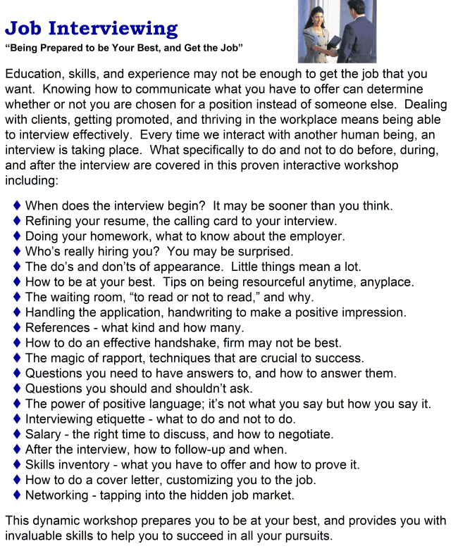 Ronald Kaufman job interviewing workshop outline